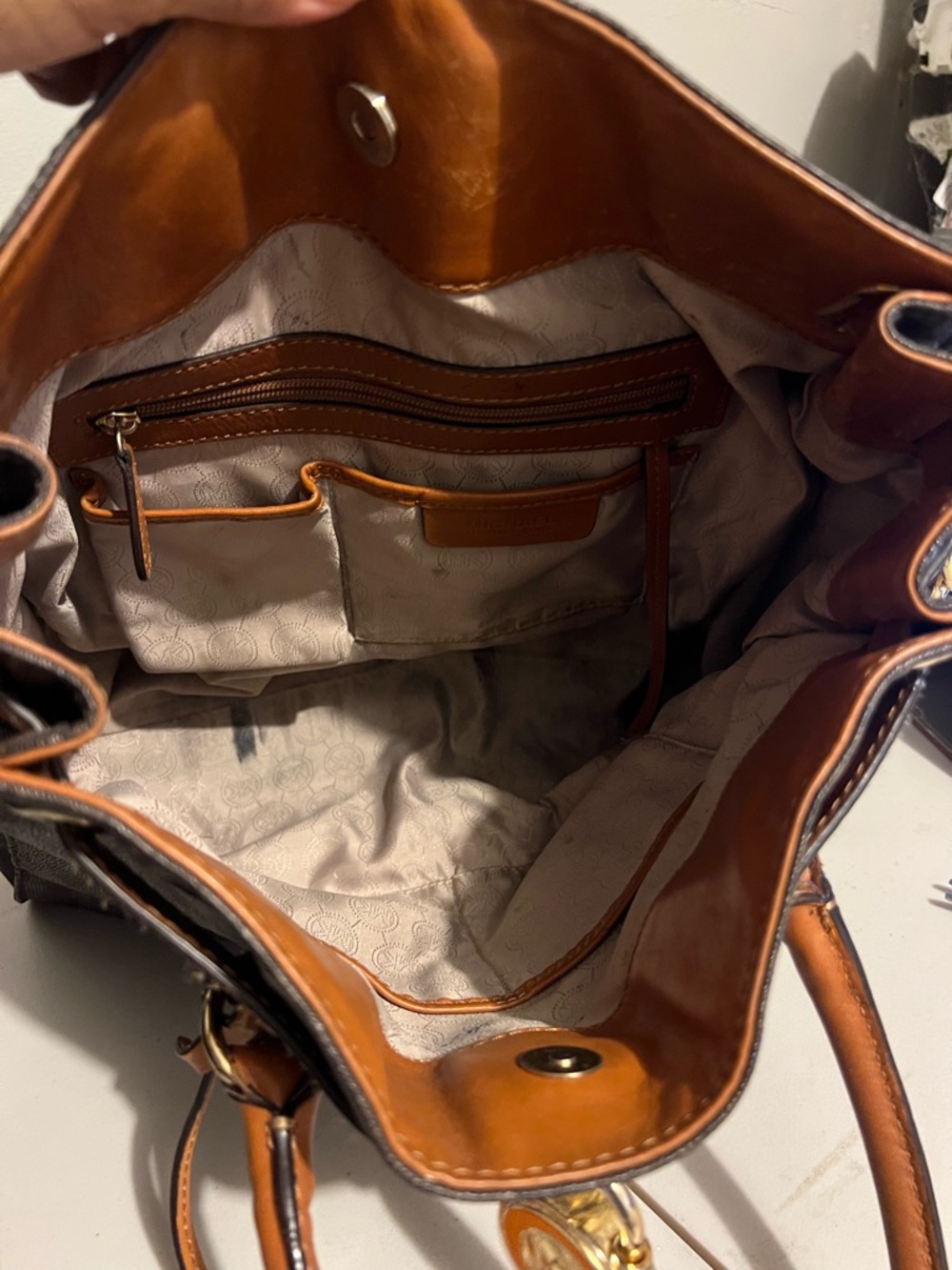 Michael Kors Brown Logo Tote with Tan Leather and Gold Hardware - Picture 10 of 13
